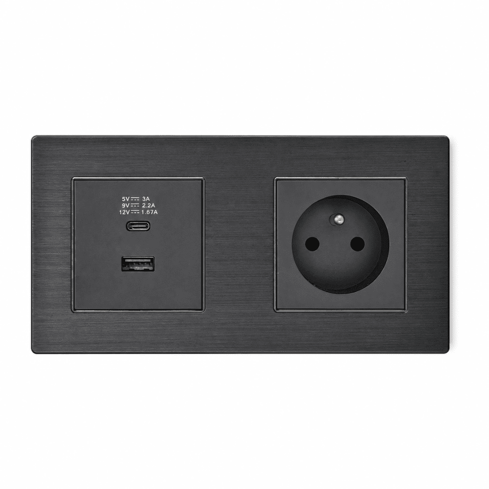 Panneau Tête de Lit Confort – Lumi Metal Series | Prise Française + USB-C/USB-A – Image 1