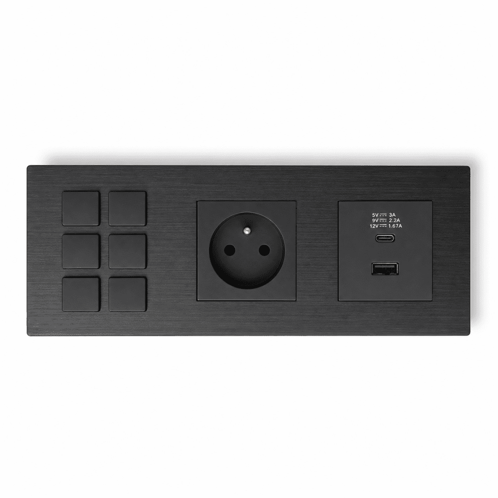 Panneau Tête de Lit Connecté – Lumi Metal Series | 6 Boutons + Prise + USB Dry Contact – Image 1